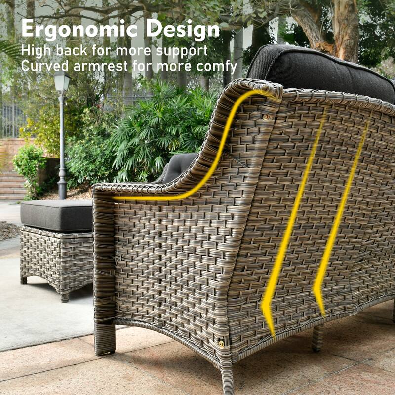 XIZZI 5-piece Patio Furniture Wicker Swivel Rocking Chair Set with Fire Pit