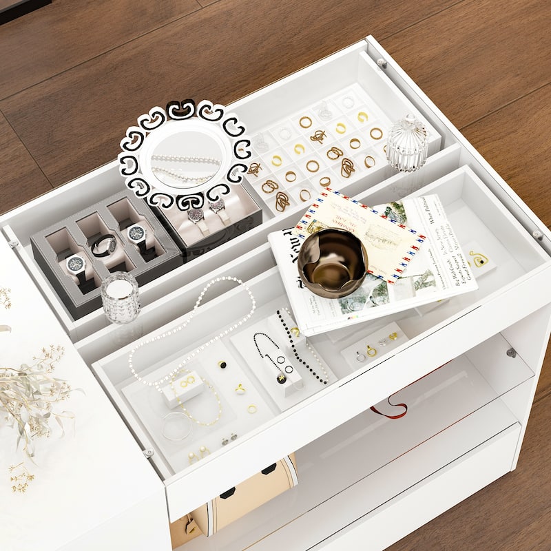 Glass-Drawer Buffet Island White Storage Unit for Any Room Closet - 47.2"x23.6"