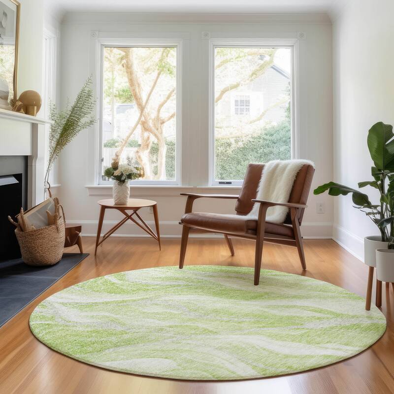 Premium Washable Super Soft Abstract Contemporary Mayfield Rug - Aloe - 8' x 8' - Round