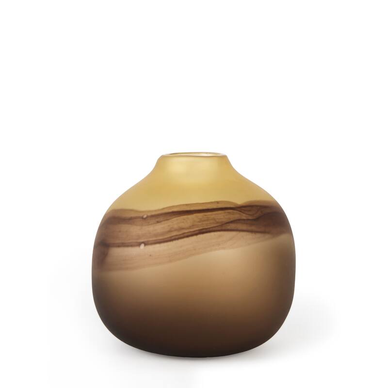 Pyla Large Yellow/Brown Glass Sand Dune Inspired Vase - 8.7L x 8.7W x 8.3H - Yellow/Brown