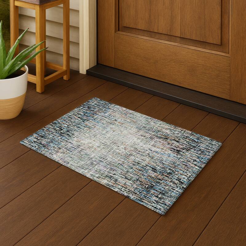 Machine Washable Indoor/ Outdoor Abstract Moxy Chantille Rug - Black - 1'8" x 2'6"
