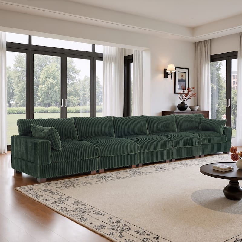 5-Piece Oversized Cotton Flannel Modular Sectional Sofa for Living Room - Green