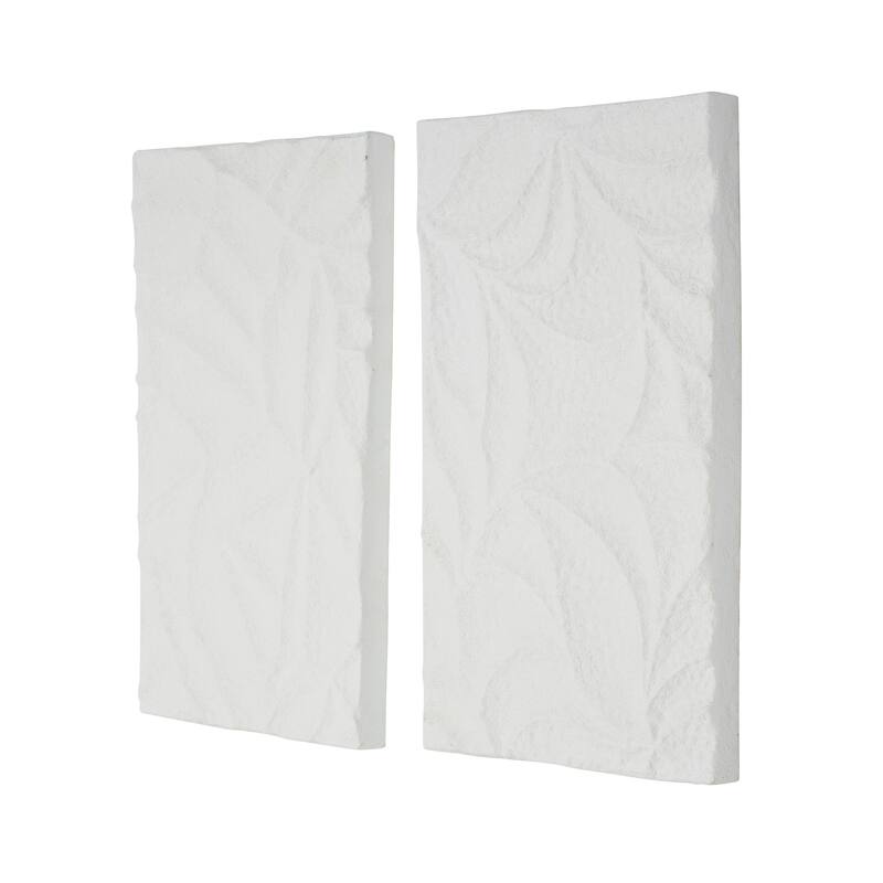 White Metal Embossed Leaf Home Wall Decor (Set of 2)