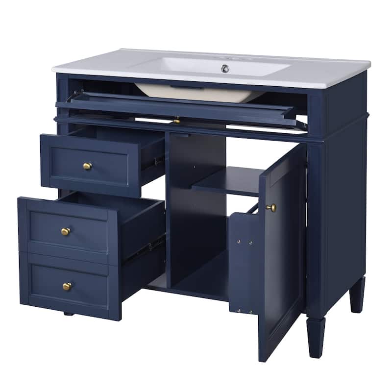 36 in. Modern MDF Bathroom Vanity with White Ceramic Top Sink and Tip out Drawer