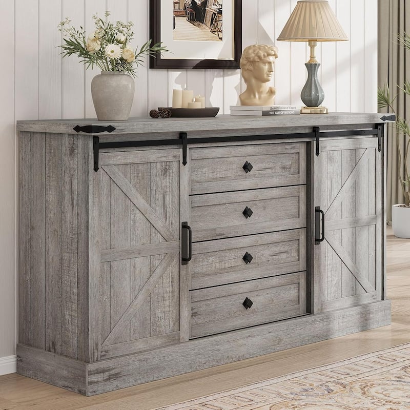 Farmhouse 4 Drawer Dresser for Bedroom, Living Room - Grey