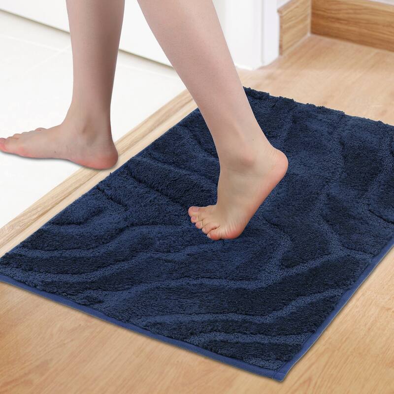 Bathroom Rug, Non Slip Soft Absorbent Mat, Rubber Backing Quick Dry Microfiber Rugs for Shower Floor, Bath Accessories Decor - Blue