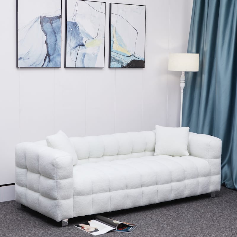 81" Grain Fleece Fabric Sofa with 2 Pillows