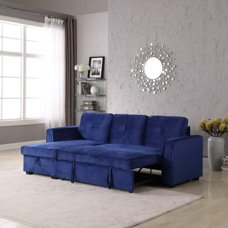 91-in. Velvet Reversible Convertible Storage Sectional/Sofa Sleeper
