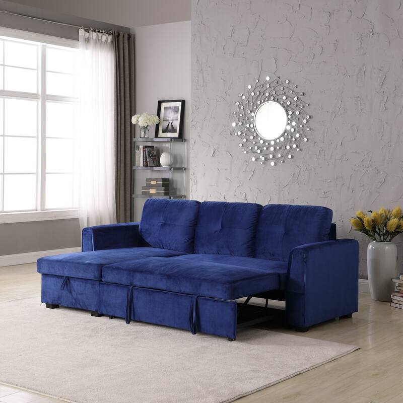 91'' Wide Velvet Storage Sectional Reversible Sleeper Sofa & Chaise