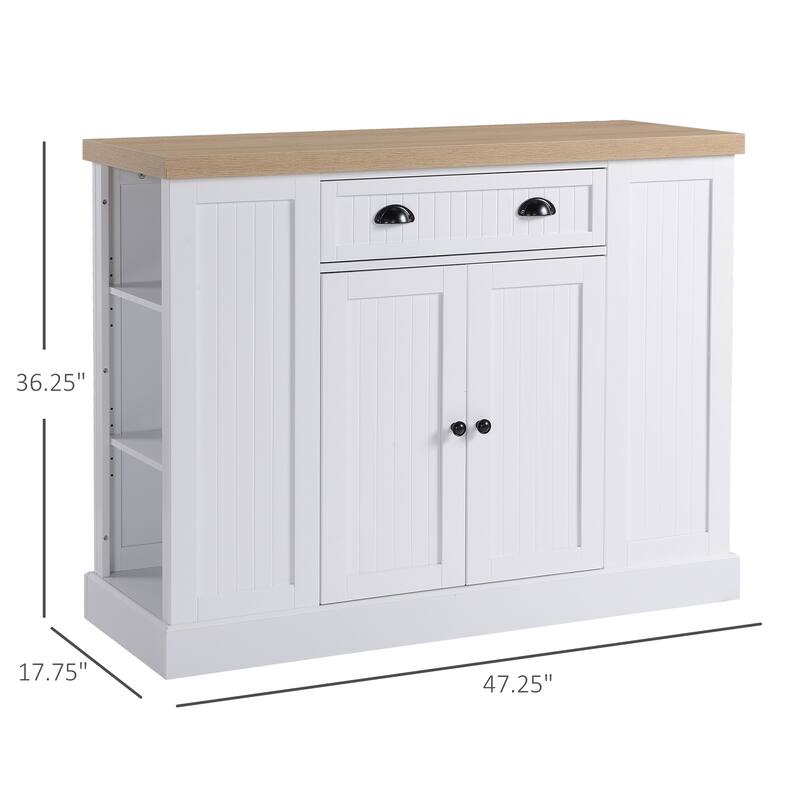 HOMCOM Fluted-Style Wooden Kitchen Island, Storage Cabinet with Drawer, Open Shelving, and Interior Shelving for Dining Room