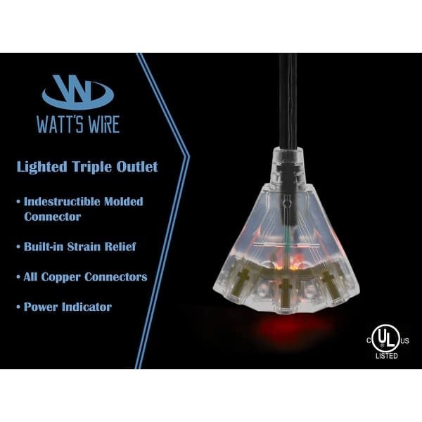 15ft Heavy Duty 12 Gauge Lighted 3 Outlet Extension Cord - 15' 12 3