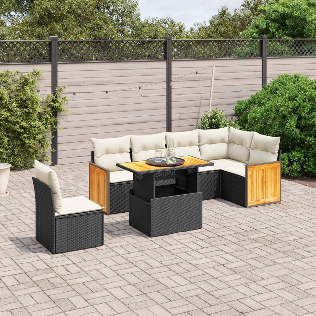 vidaXL Patio Sofa Set with Cushions Outdoor Furniture 7 Piece Poly Rattan - 21.7 x 39.4 x 28.7 in