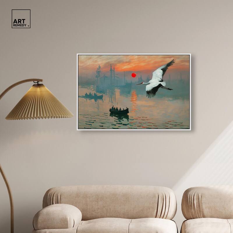 Crane Sunset Canvas by Art Remedy