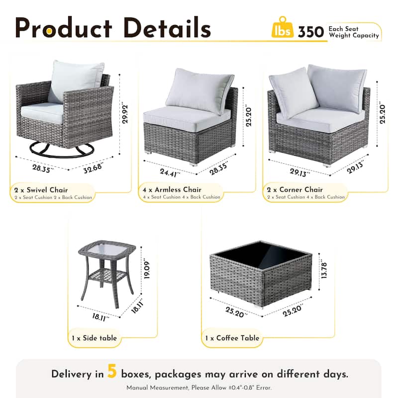 XIZZI 10-Piece Outdoor Furniture Sectional Swivel Chair Set