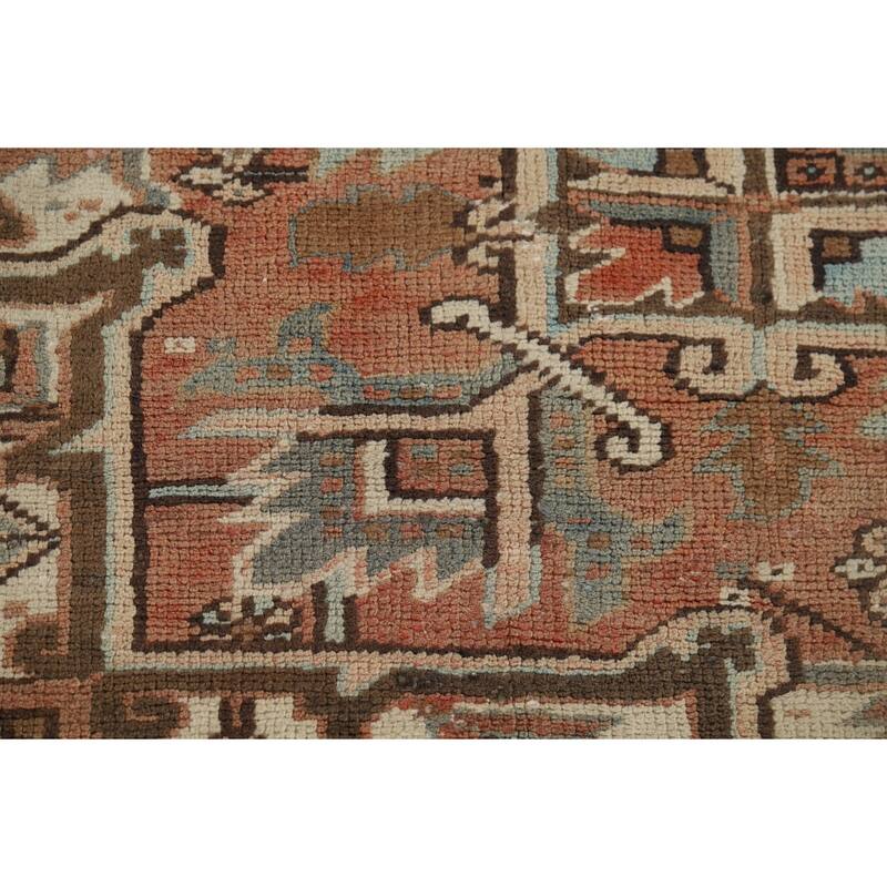 Geometric Heriz Vintage Persian Area Rug Hand-Knotted Wool Carpet - 8'0" x 10'9"