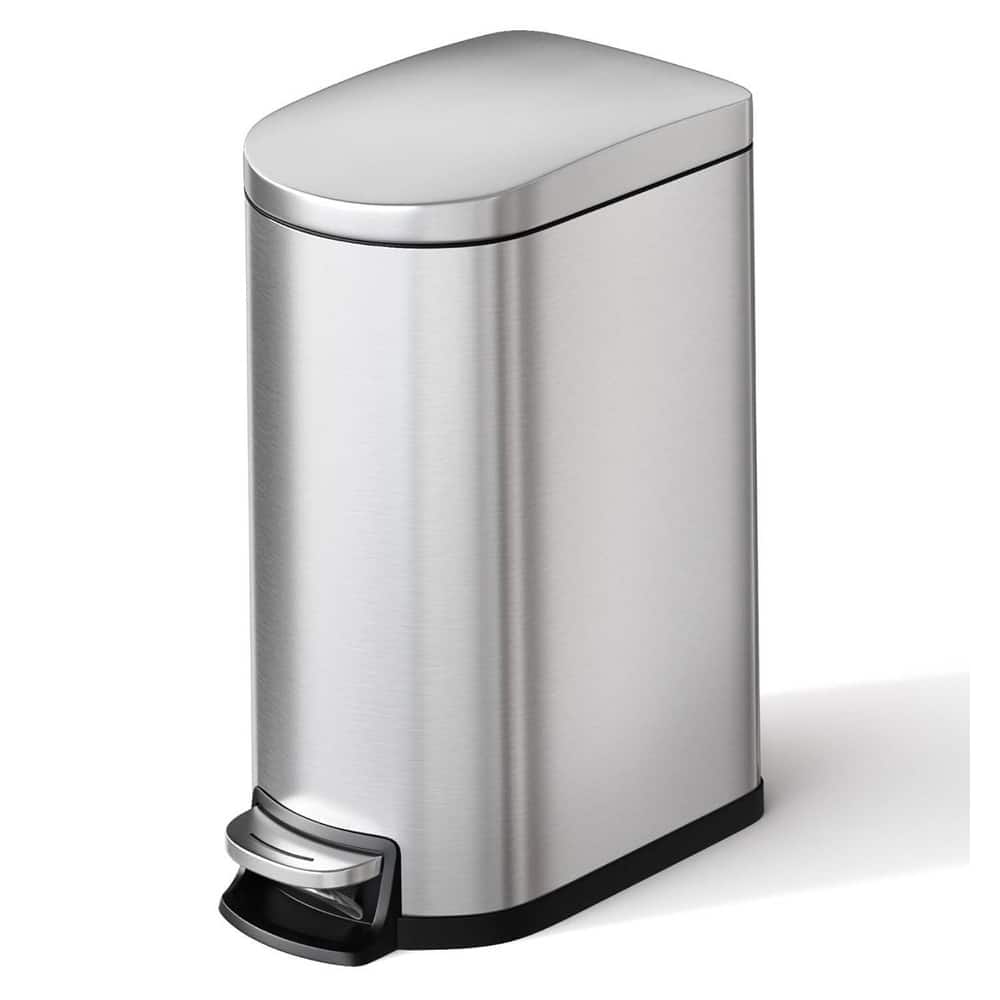 2.6 Gallon Stainless Steel Slim Trash Can, Step-on Garbage Bin for Narrow Space, Kitchen, Bathroom, Office