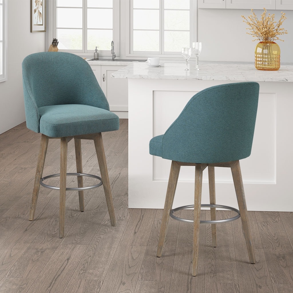 Madison Park Pearce Swivel Upholstered Counter Stool with Solid Wood Legs & Metal Footrest
