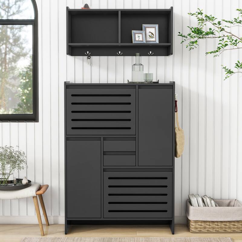 Shoe Storage Cabinet with Wall Cabinet, Breathable Flip Drawer Shoe Rack, Space-Saving Shoe Organizer Cabinet for Entryway