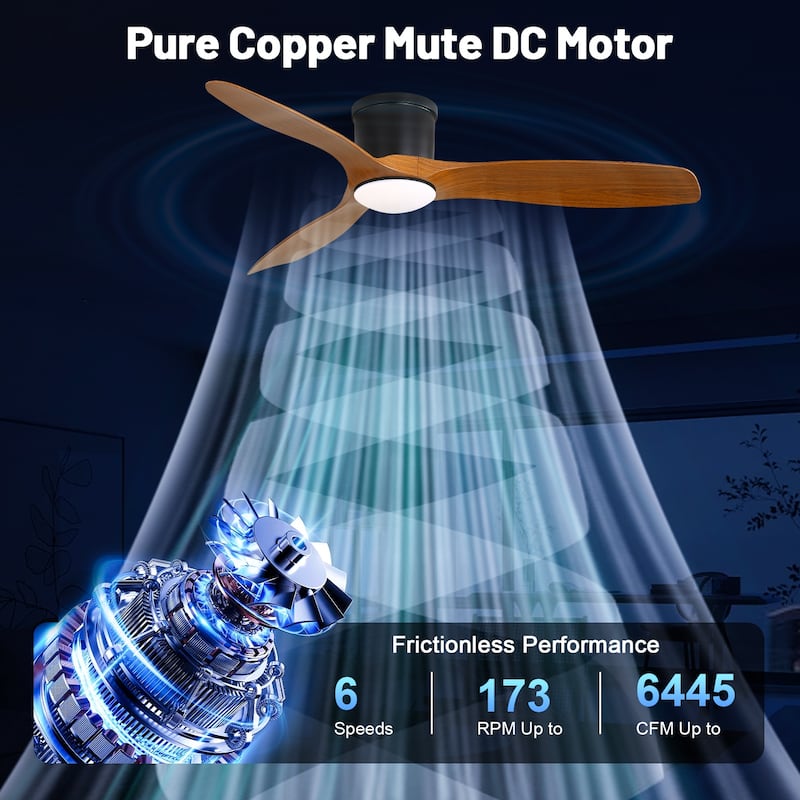 Sofucor 52 Inch Low Profile Flush Moun Ceiling Fans with Lights,3 ABS Blades,Dimmable 6-Speed 3-Timer Reversible DC Motor