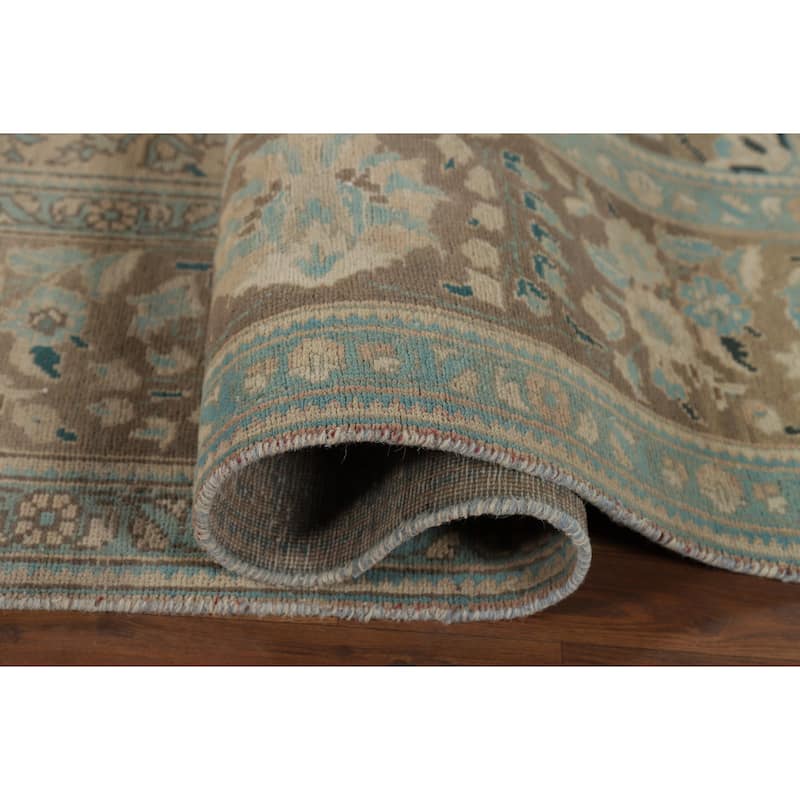 Distressed Tabriz Vintage Persian Rug Hand-Knotted Peach Wool Carpet - 9'11" x 13'3"