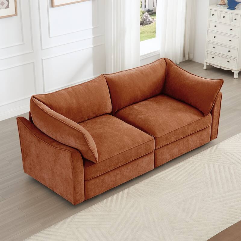 GDFStudio - Chenille 2-Seater 78.7" Sofa with Pull-Out Storage and Crescent Arms
