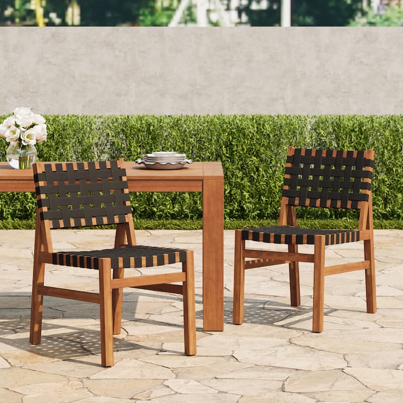 Christopher Knight Home - Acacia Solid Wood Outdoor Patio Side Chairs with Rope (Set of 2) - Teak+ Black