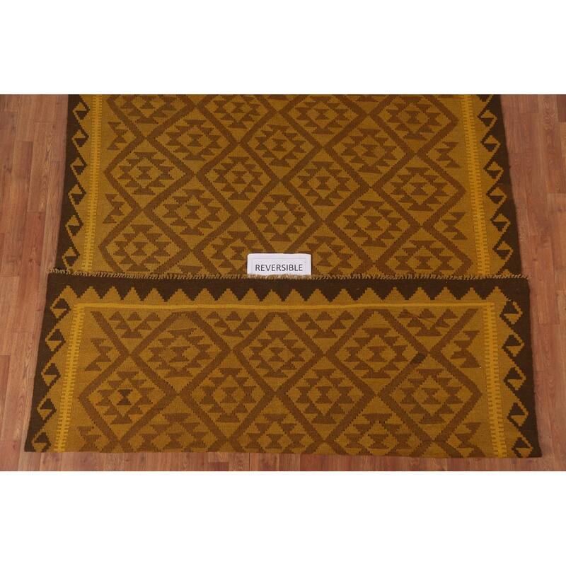 Hand Woven Oriental 100% Wool Carpet Southwestern Geometric Yellow & Gold Kilim Area Rug - 9' 8'' X 6' 6''