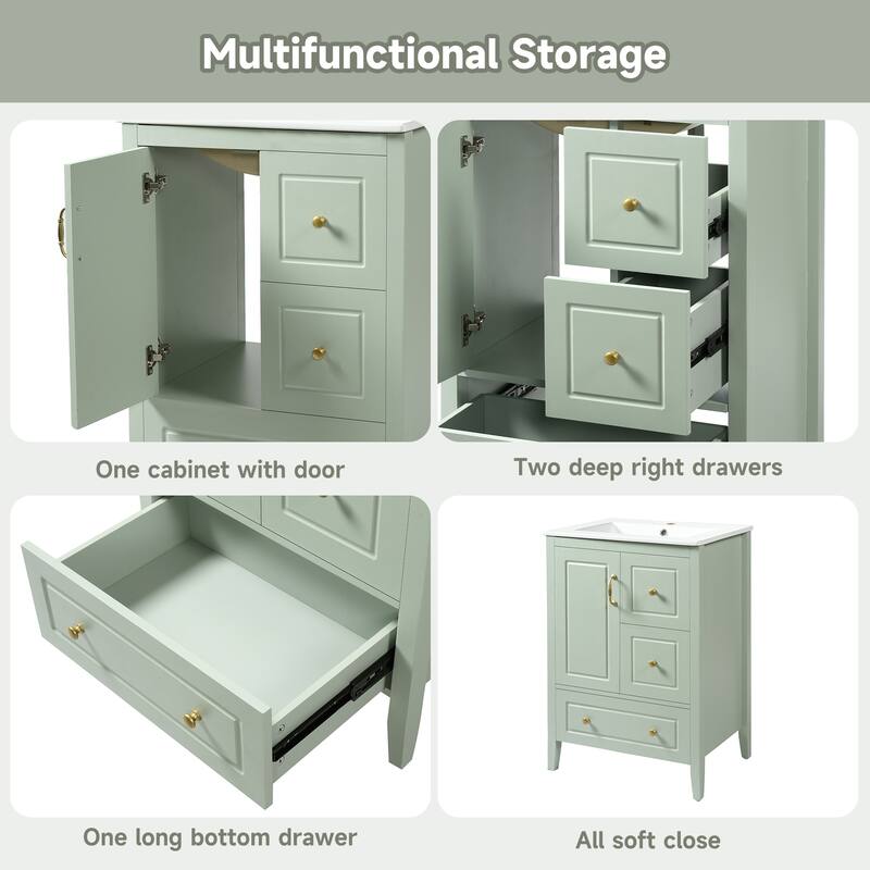 Christopher Knight Home - Luxford 24" Bathroom Vanity with Sink with 3 Soft-closing Drawers