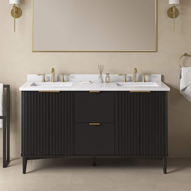 Gabi Bathroom Vanity with White Engineered Stone Top - 60" - Onyx Black