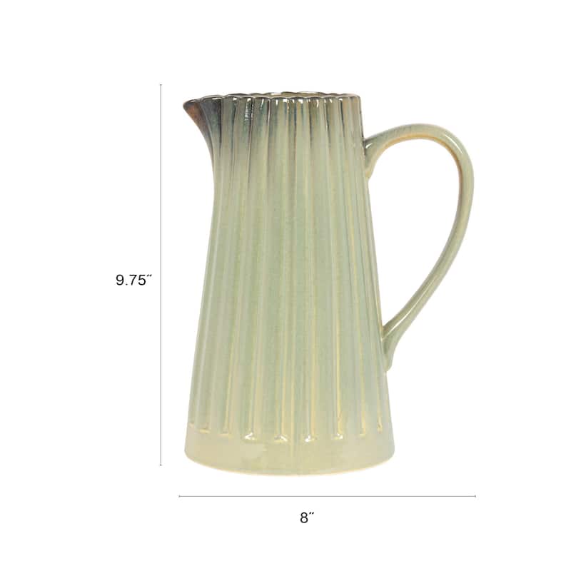 Stoneware Ribbed Pitcher with Reactive Glaze - 8.0"L x 5.0"W x 9.75"H