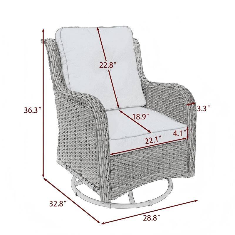 Outdoor Patio Woven Rattan Swivel Rocking Chair with Cushions