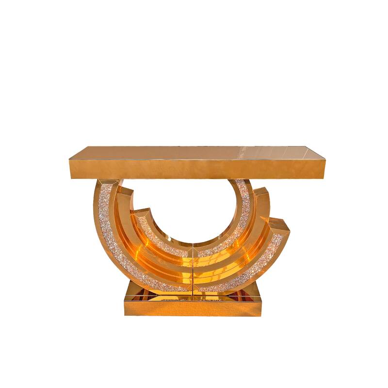 New Design Crushed Diamond Mirrored Console Table, Entryway Table With Diamond Inlay, Long Accent Table, Glass Sofa Table