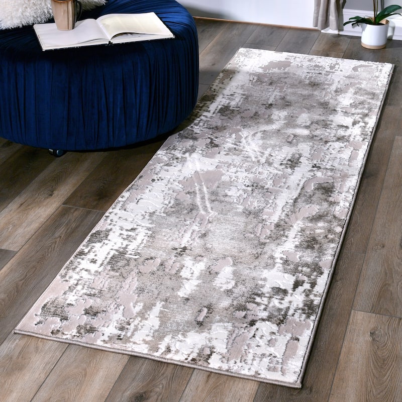 Petra Collection Abstract Area Rug - 2'8'' X 8'1'' - Vison/Beige