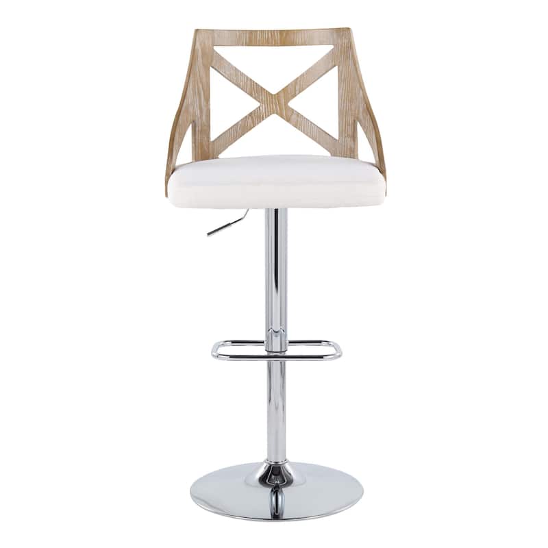 The Gray Barn Charlotte Adjustable Bar Stool with Rounded Rectangular Footrest (Set of 2) - Cream Fabric/White Wash/Chrome