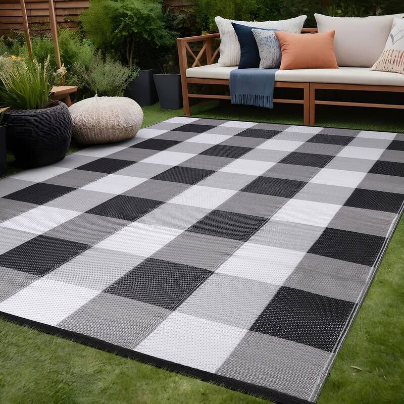 Beverly Rug Buffalo Plaid Outdoor Rug Waterproof for Patio, RV Camping