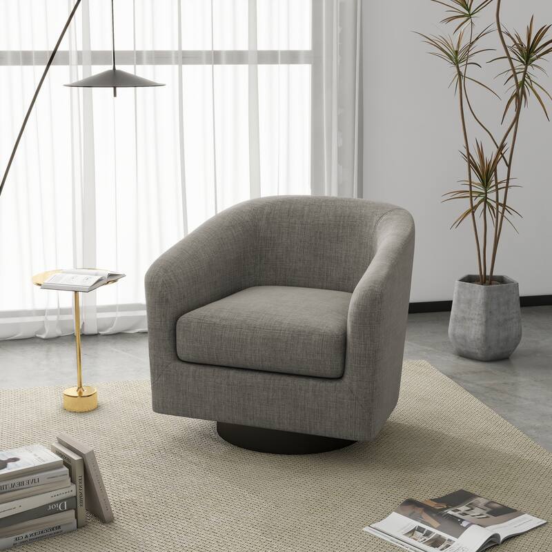 Modern 360°Swivel Accent Chairs Barrel Armchairs - Regular: 27.75"W x 26.75"D x 26.25"H - Fabric-Khaki-Regular