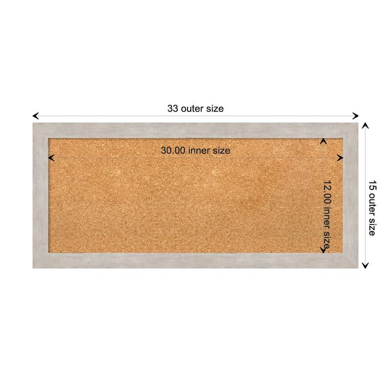 Marred Wood Framed Natural Corkboard Bulletin Board - Marred Silver - Board Size 30x12