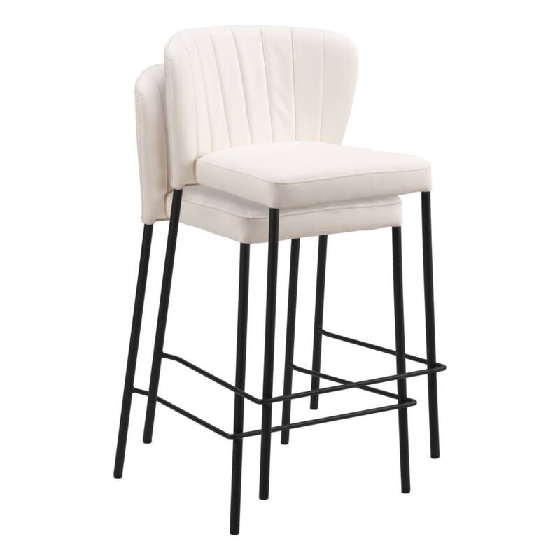 Cream and Black 26-Inch Bar Stools Set of 2 with Faux Leather Full Back Counter Chairs with Footrest - 35”H x 18.9”W x 19.7”D