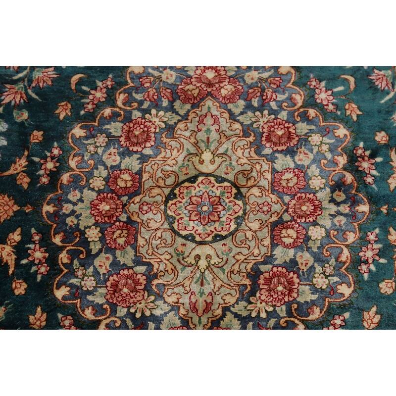 Floral Qum Persian Accent Rug Hand-Knotted Traditional Silk Carpet - 3'5"x 4'10"