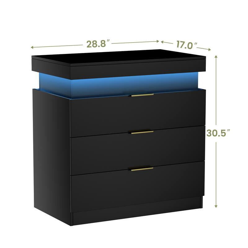 3-Drawer Nightstand with Charging Station & LED Lights