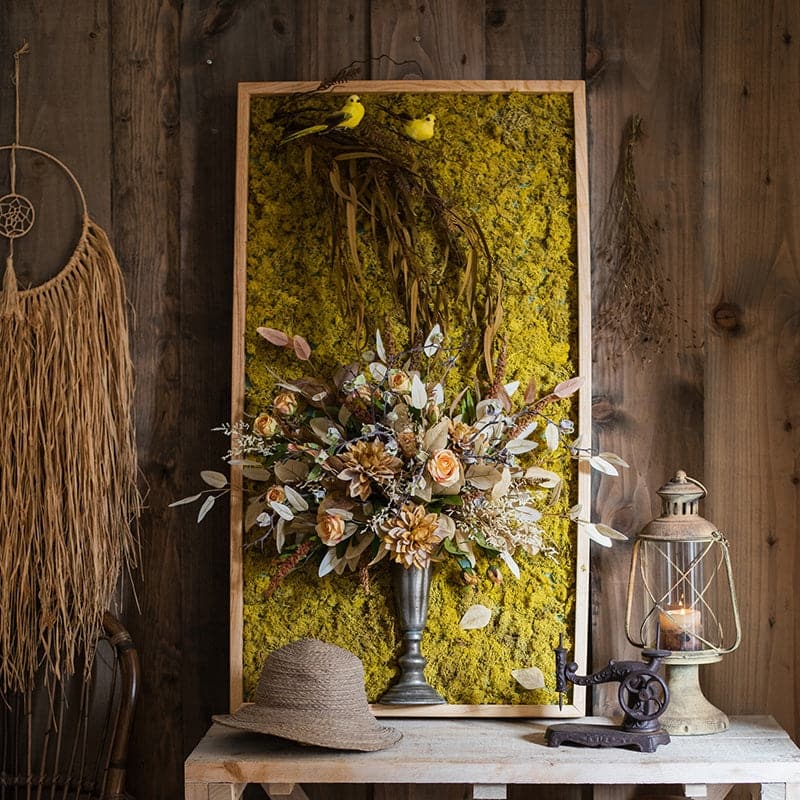 RusticReach Large Golden Bird Vase 3D Framed Wall Art