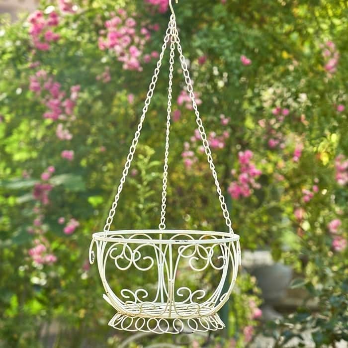 Set of 2 Iron Hanging Basket Planter in Antique White - 12.2" L x 12.2" W x 28.5" H - Antique White