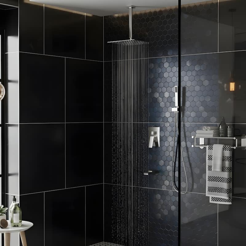 Ceiling Mount Shower with Waterfall Tub Spout and Hand Shower