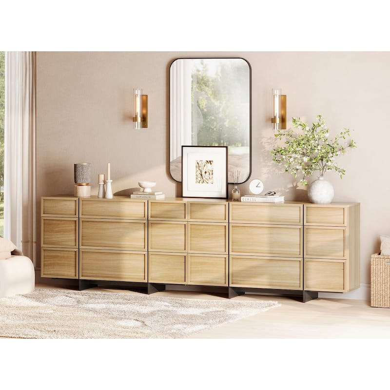WAMPAT Modern Sideboard Buffet Cabinet with 9 Drawers, Multifunctional Sideboard with Large Storage and T-Shaped Legs