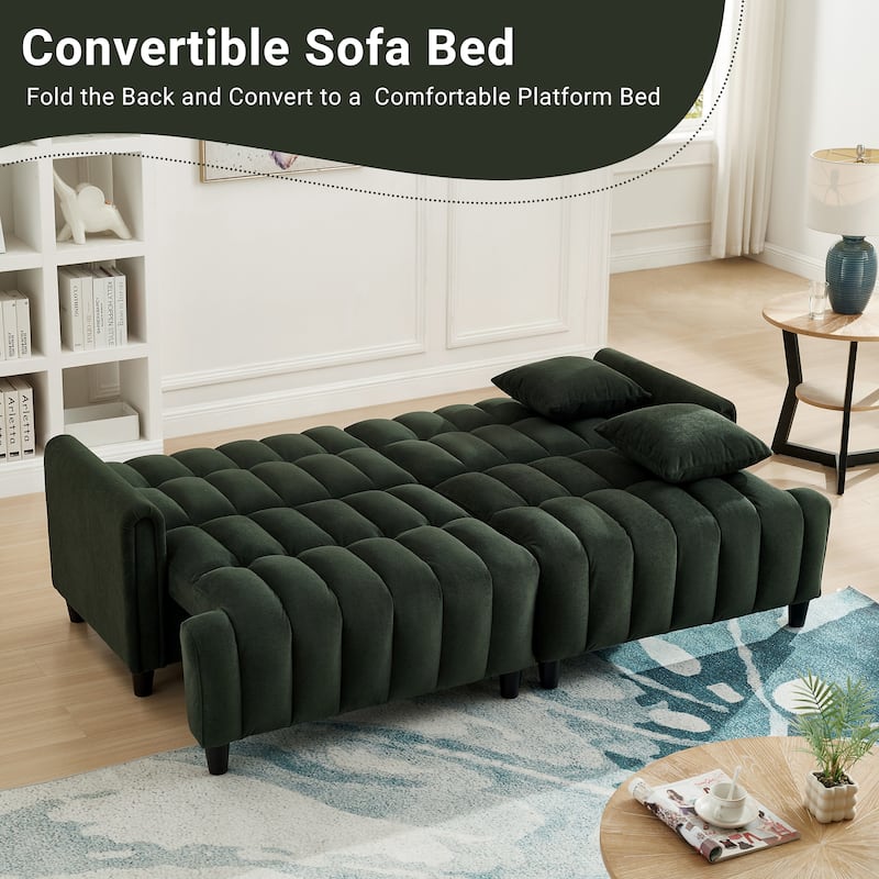 Futon Loveseat Couch Convertible into Sleeper Sofa Bed with Hidden Storage and Adjustable Backrest, Modern Loveseat Sleeper