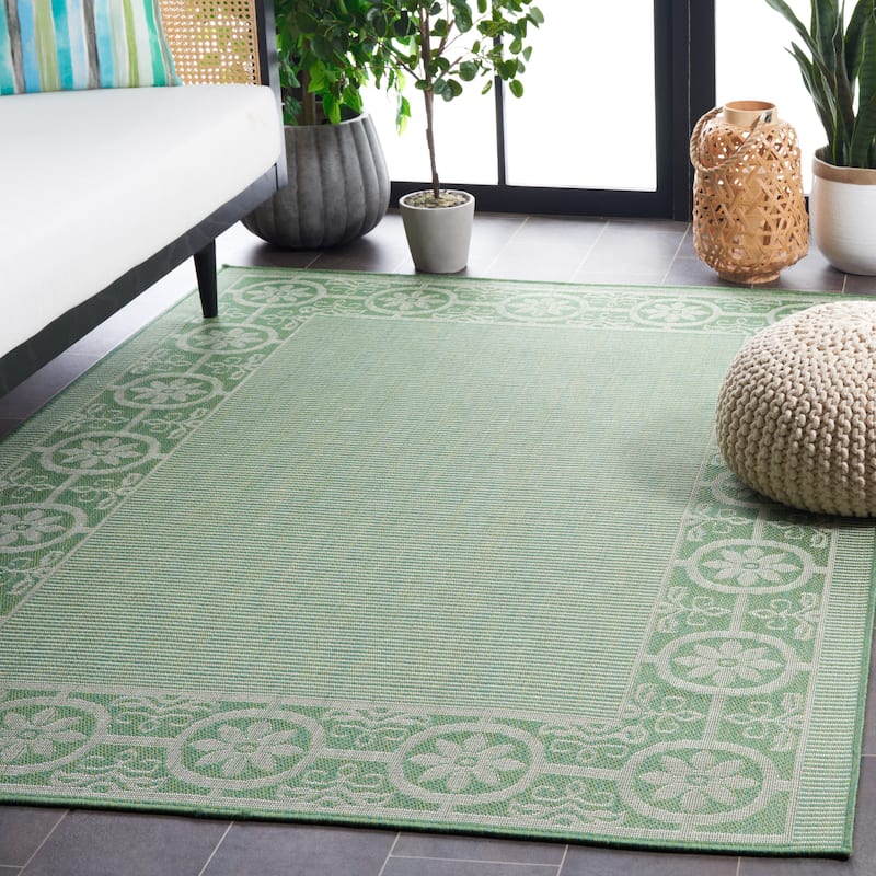SAFAVIEH Bermuda Broerine Geometric Indoor/Outdoor Waterproof Rug - 9' x 12' - Green/Ivory
