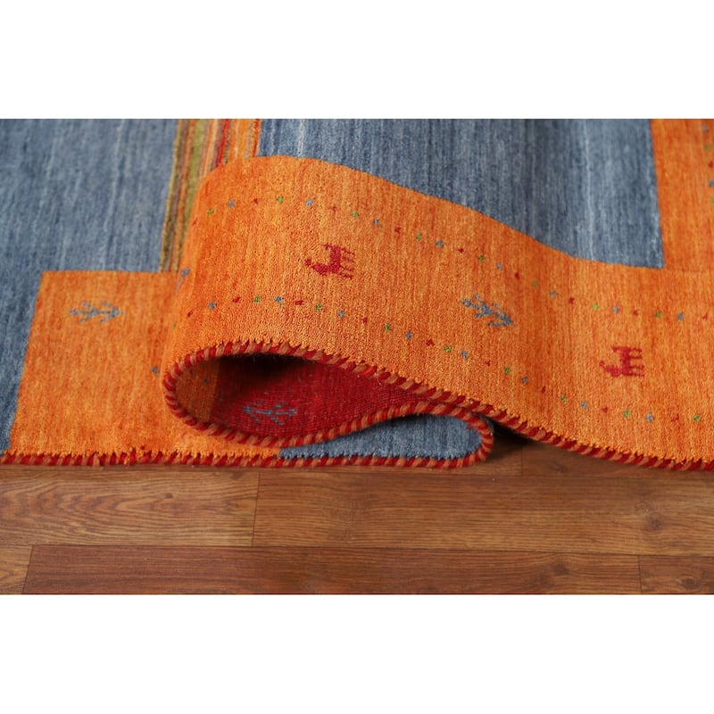 Striped Gabbeh Indian Rug Hand-Knotted Wool Carpet - 6'7"x 9'9"
