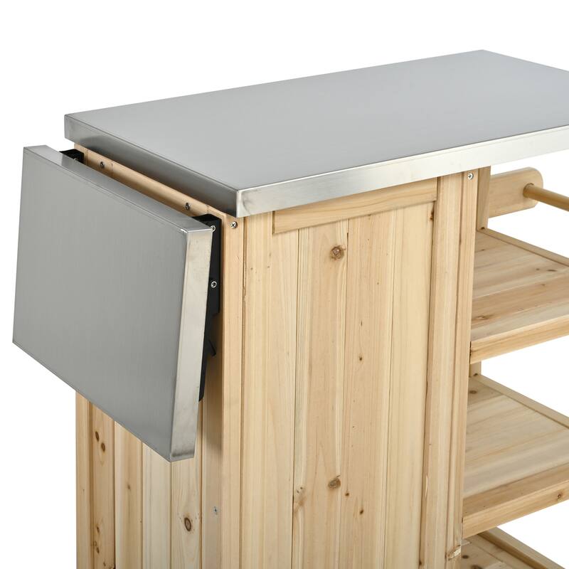 Foldable Outdoor Kitchen Island Cart with Lockable Wheels and Storage Cabinet