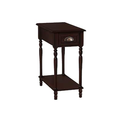 Traditional 2 Tier Accent Table with Storage Drawer, Narrow End Table for Living Room, Nightstand for Bedroom