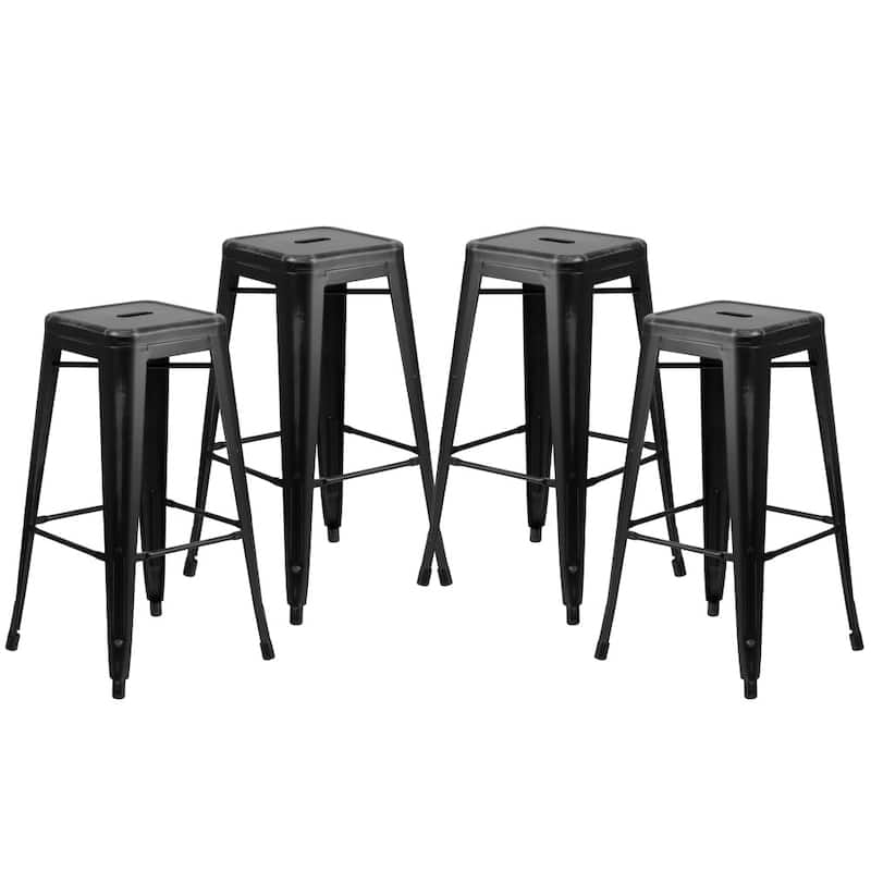 4 Pack 30"H Backless Distressed Metal Indoor-Outdoor Barstool